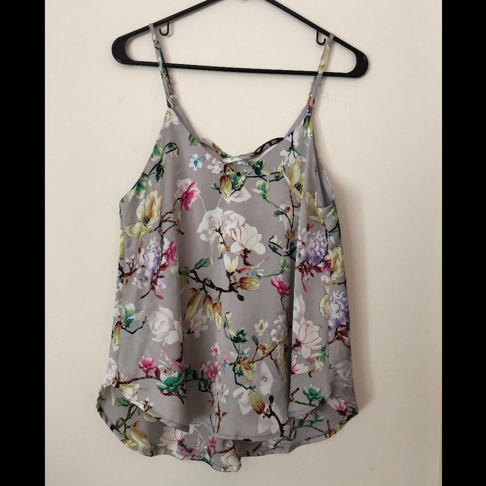 Grey floral silk tank